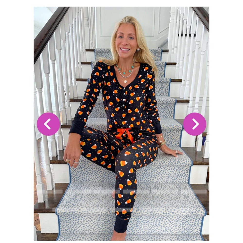 Sunshine Sisters Black and Orange Candy Corn Pajama Set XS Halloween